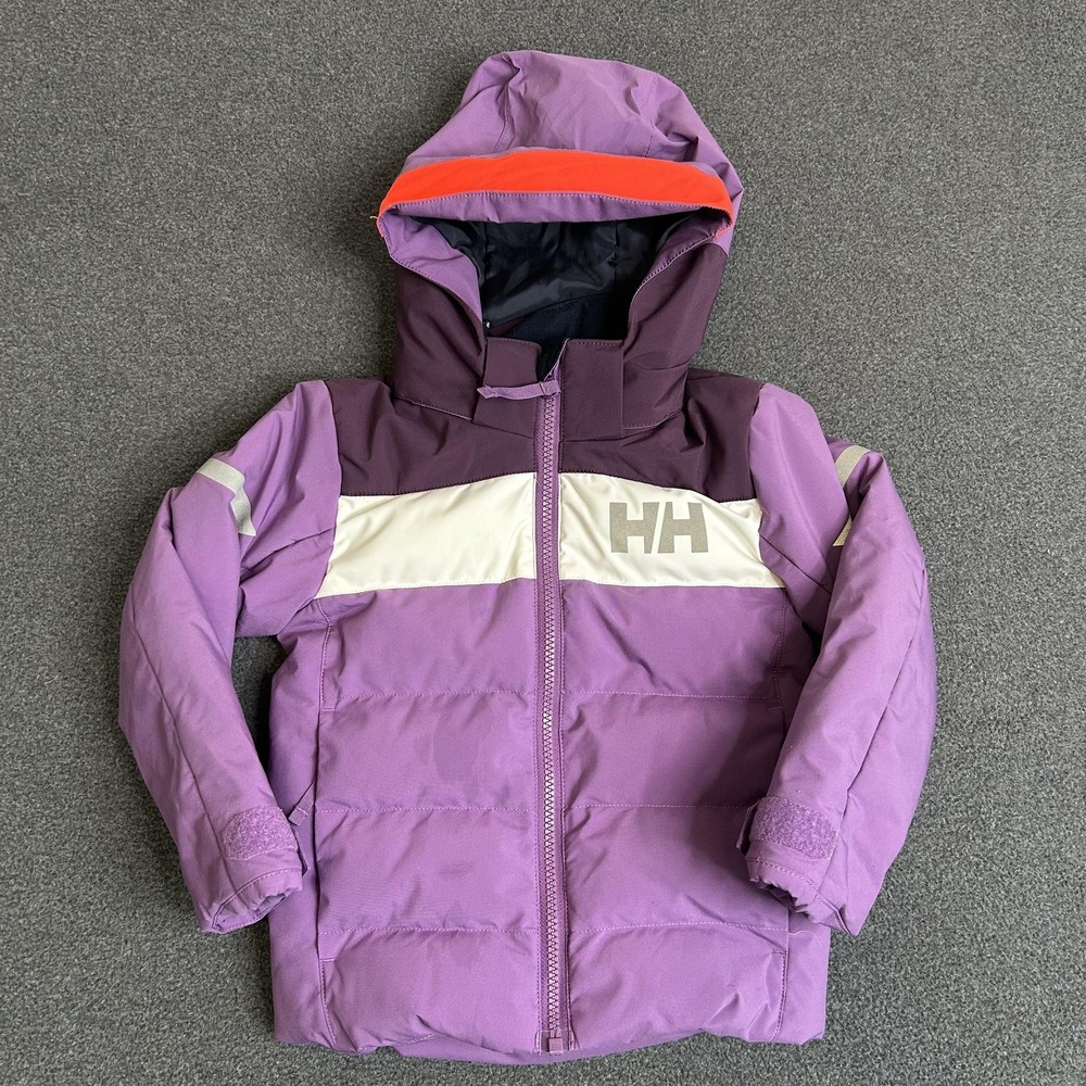 Helly Hansen Jacket Kids 92/2 Purple Hooded Insulated Ski Winter Colorblock